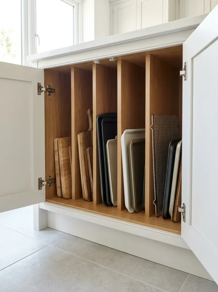 vertical cabinet dividers kitchen storage idea 2026