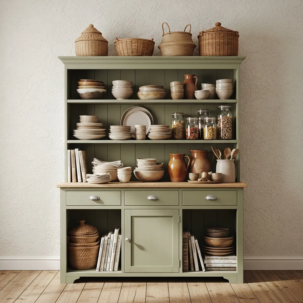 vintage kitchen hutch boho kitchen decor idea 2026