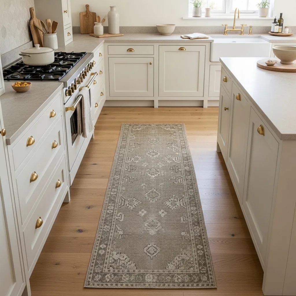 vintage runner rug warm white kitchen idea bright