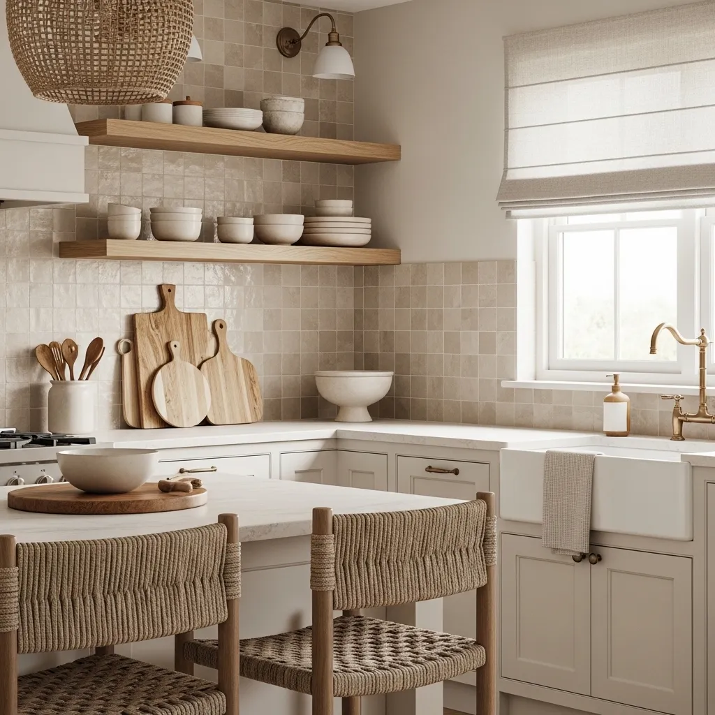 warm wood accents warm white kitchen idea 2026