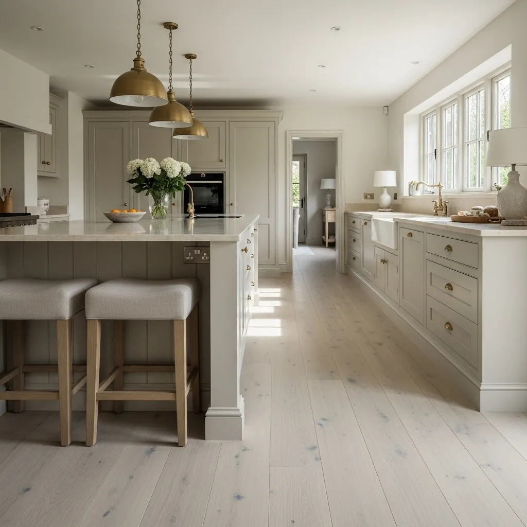 white oak flooring warm white kitchen idea 2026