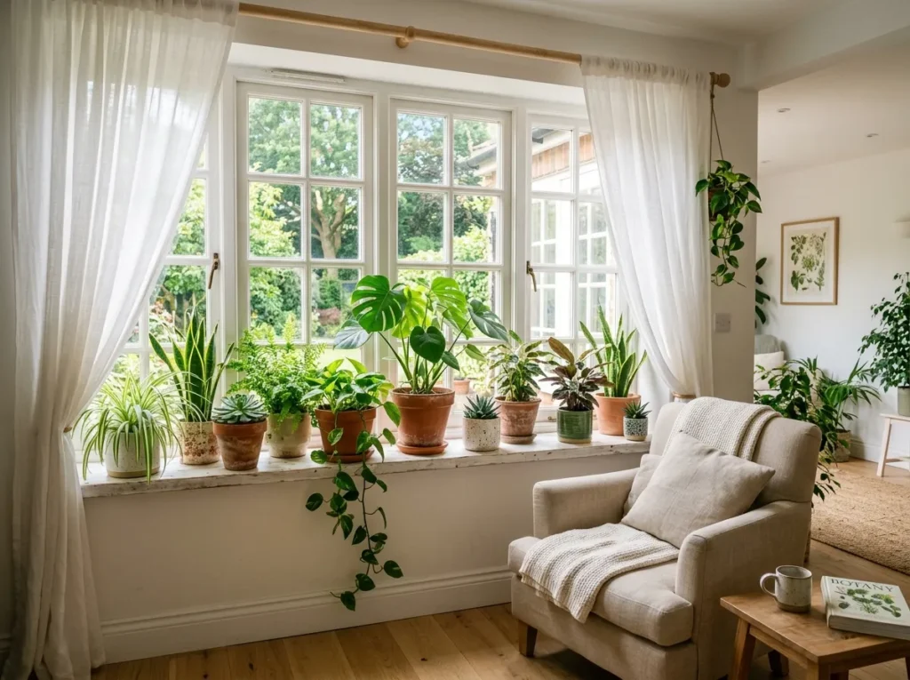window plant cluster living room plants decor idea 2026