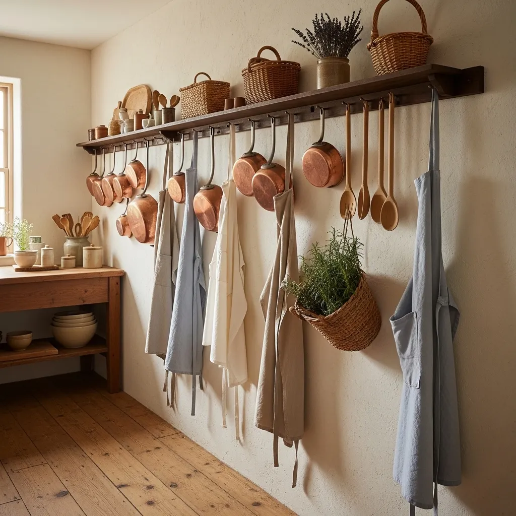 wood peg rail old farmhouse kitchen idea rustic charm