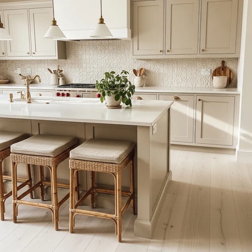 woven bar stools warm white kitchen idea bright