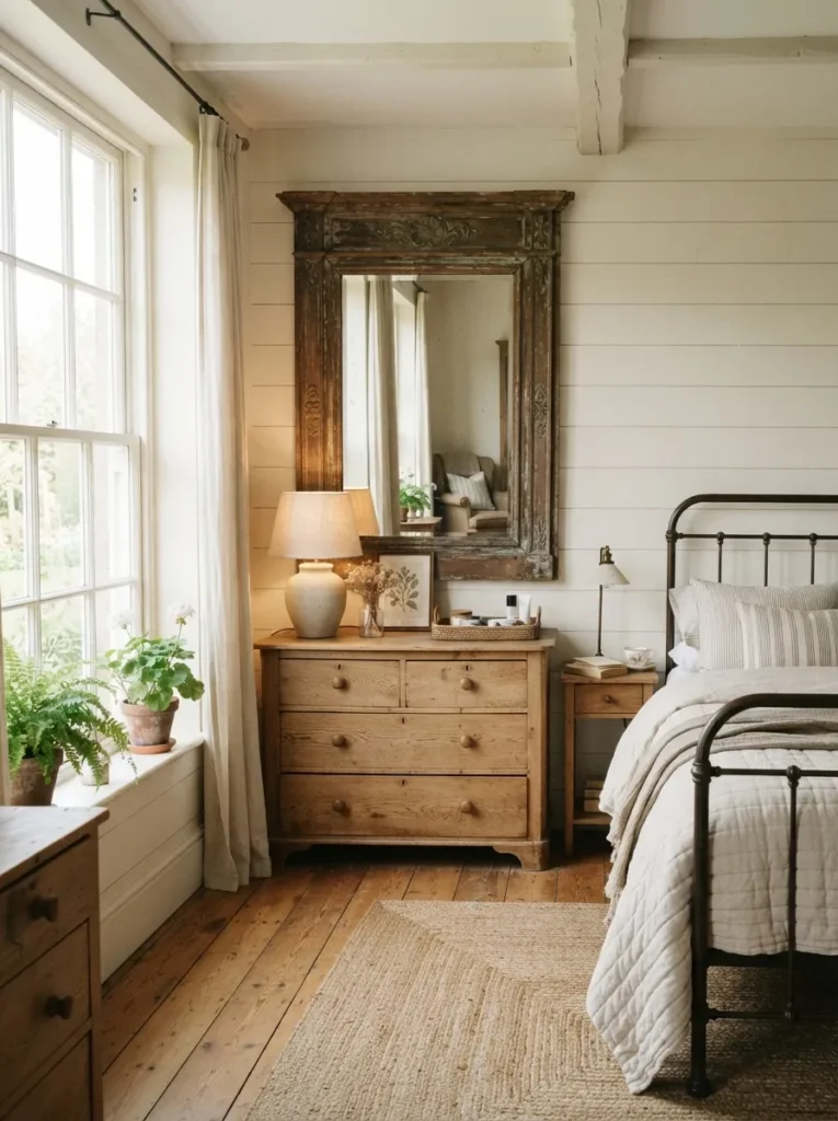 antique wall mirrors vintage farmhouse bedroom idea modern