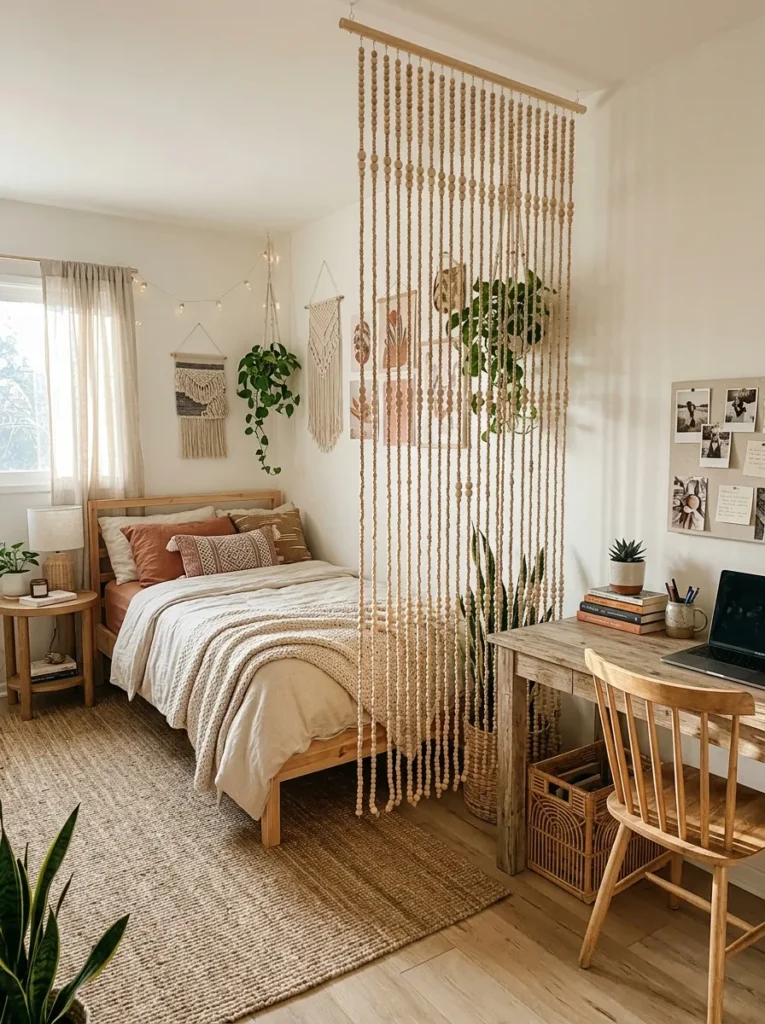 beaded curtain divider boho teen bedroom idea modern