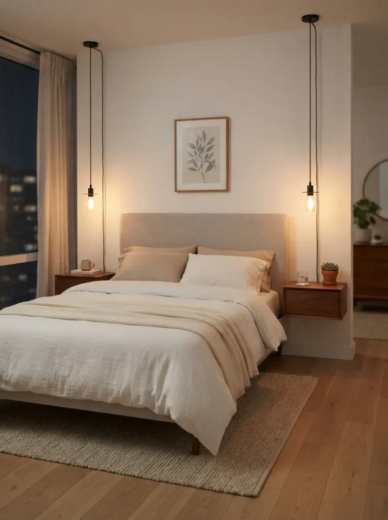 bedside pendant lights apartment bedroom decor idea 2026