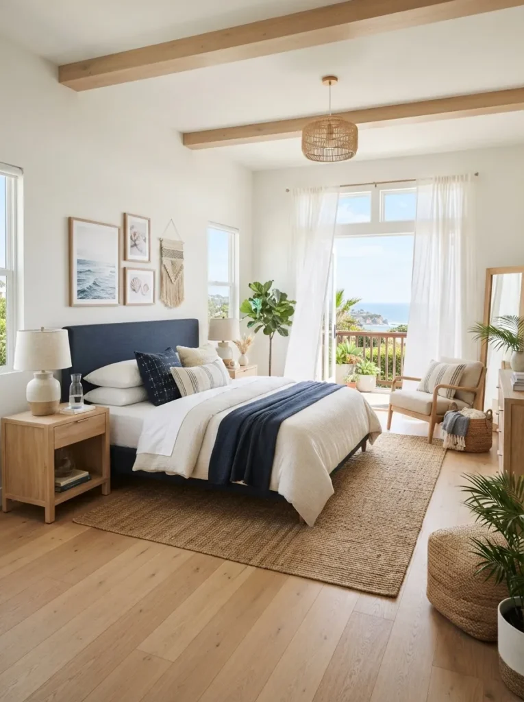 blue coastal touch dark blue bedroom idea modern