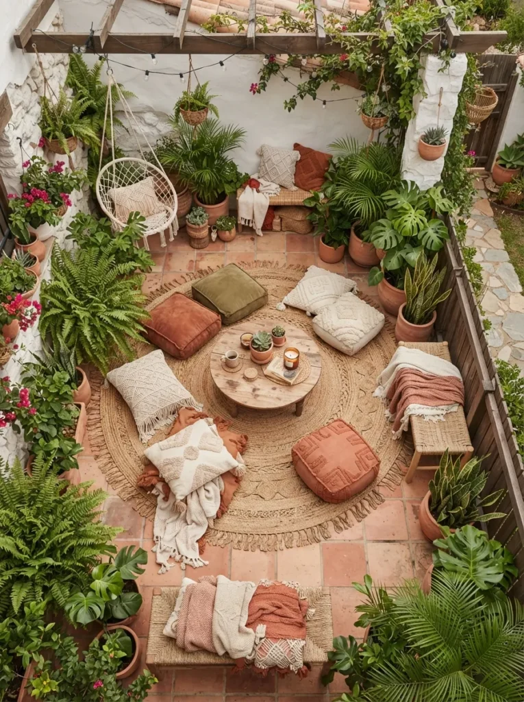 boho floor cushions small patio decor idea 2026