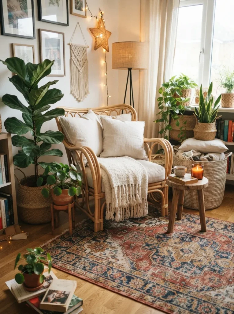 boho rattan chair cozy reading chair idea 2026