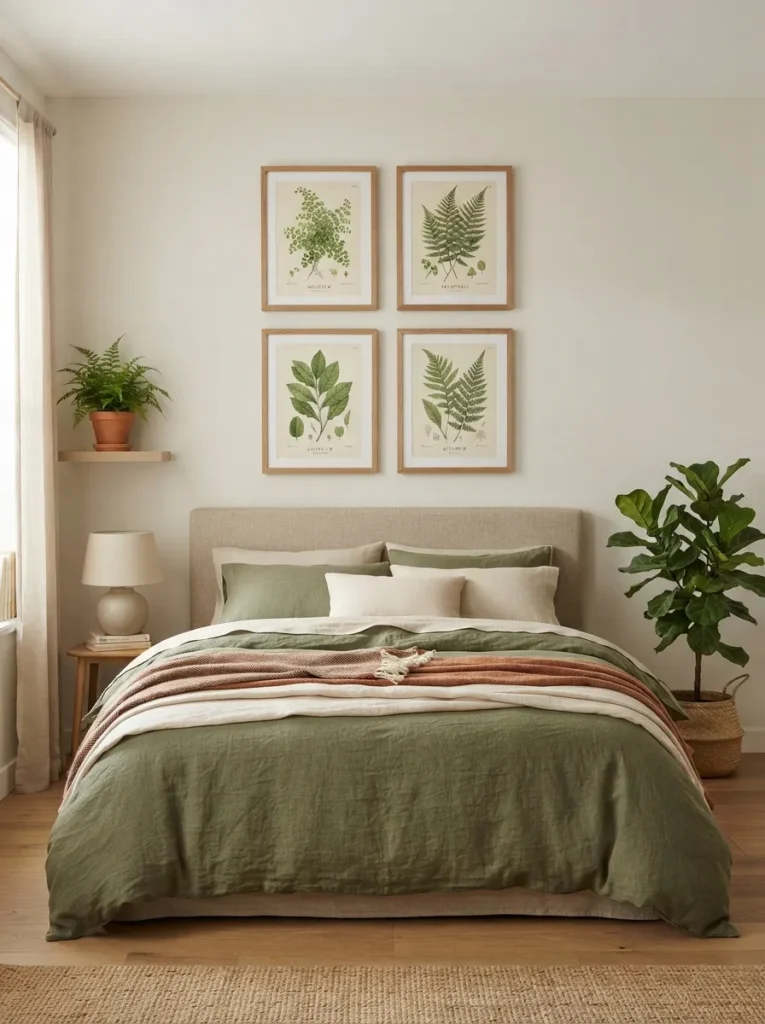 botanical wall art forest bedroom idea 2026