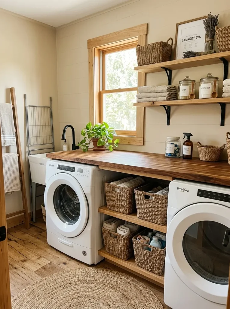 butcher block countertop laundry room design idea 2026