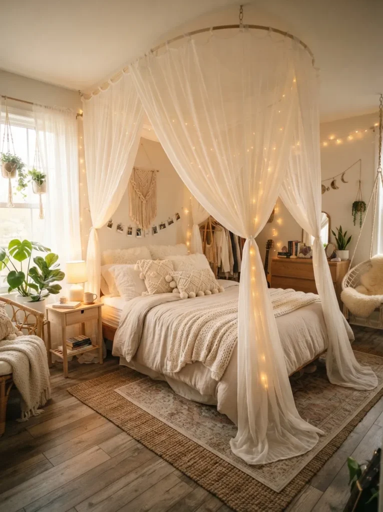 canopy bed drapes boho teen bedroom idea modern