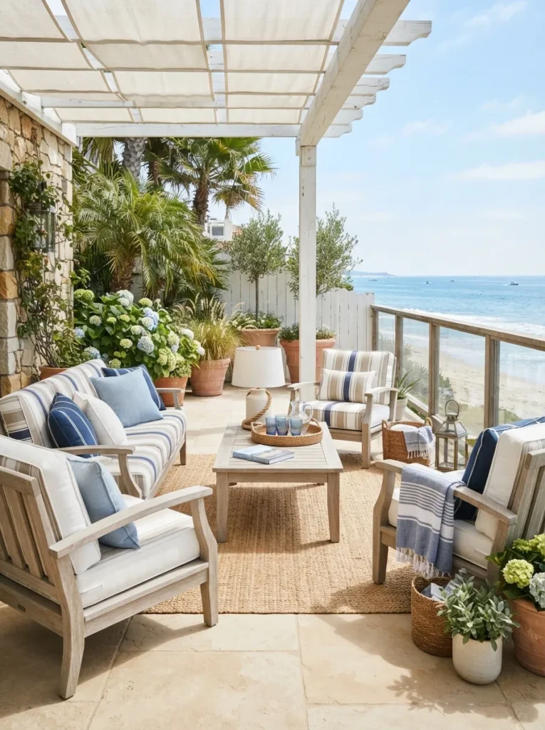 coastal color palette summer patio decor idea modern