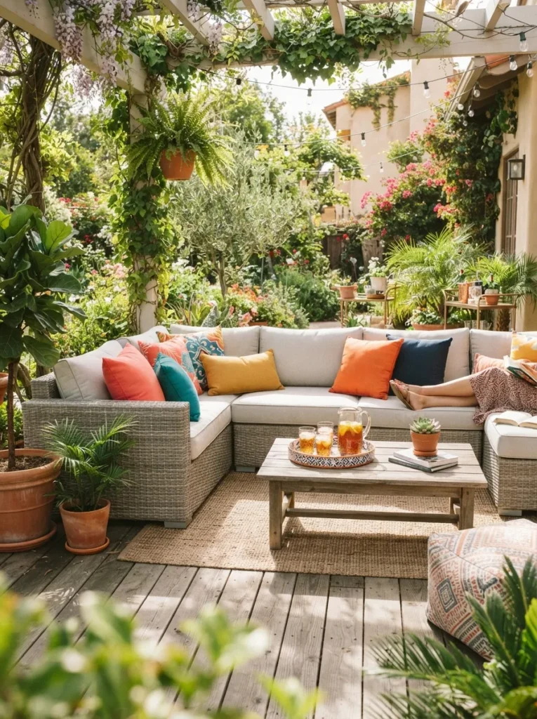 colorful throw pillows summer patio decor idea modern