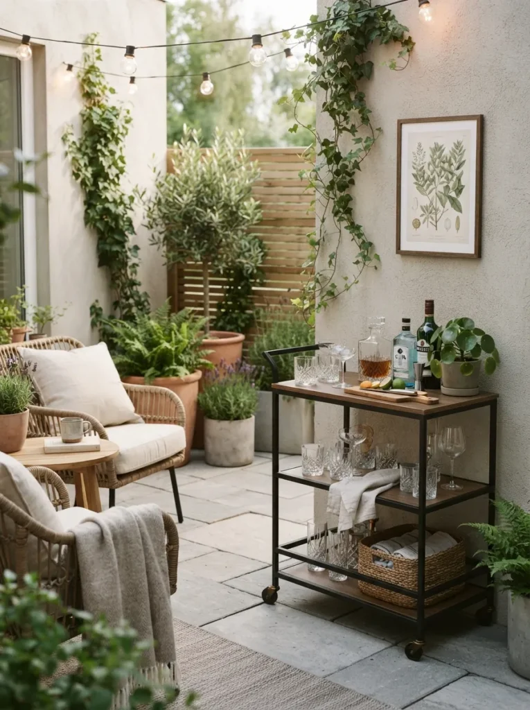 compact bar cart small patio decor idea modern