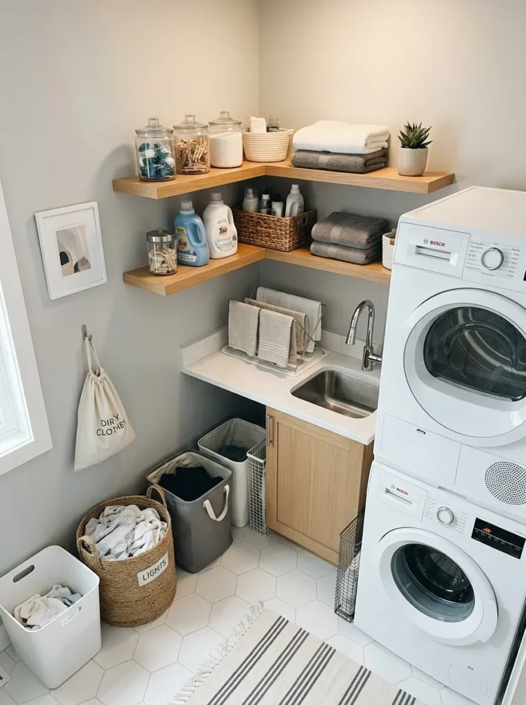 compact corner layout laundry room design idea 2026