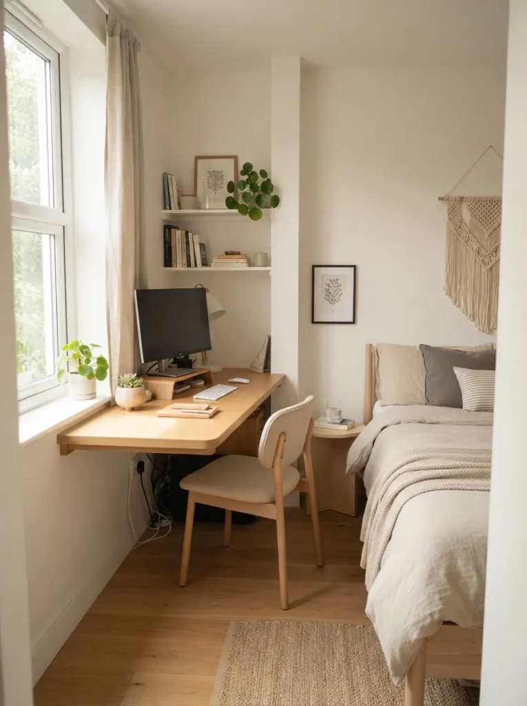 corner desk setup small bedroom idea modern