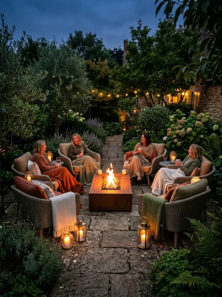 cozy fire pit seating outdoor furniture idea 2026