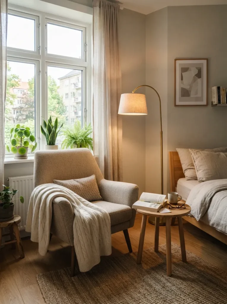cozy reading corner apartment bedroom decor idea modern
