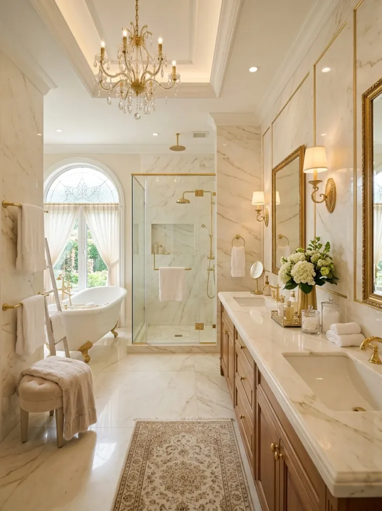 cream marble surfaces earth tone bathroom design modern