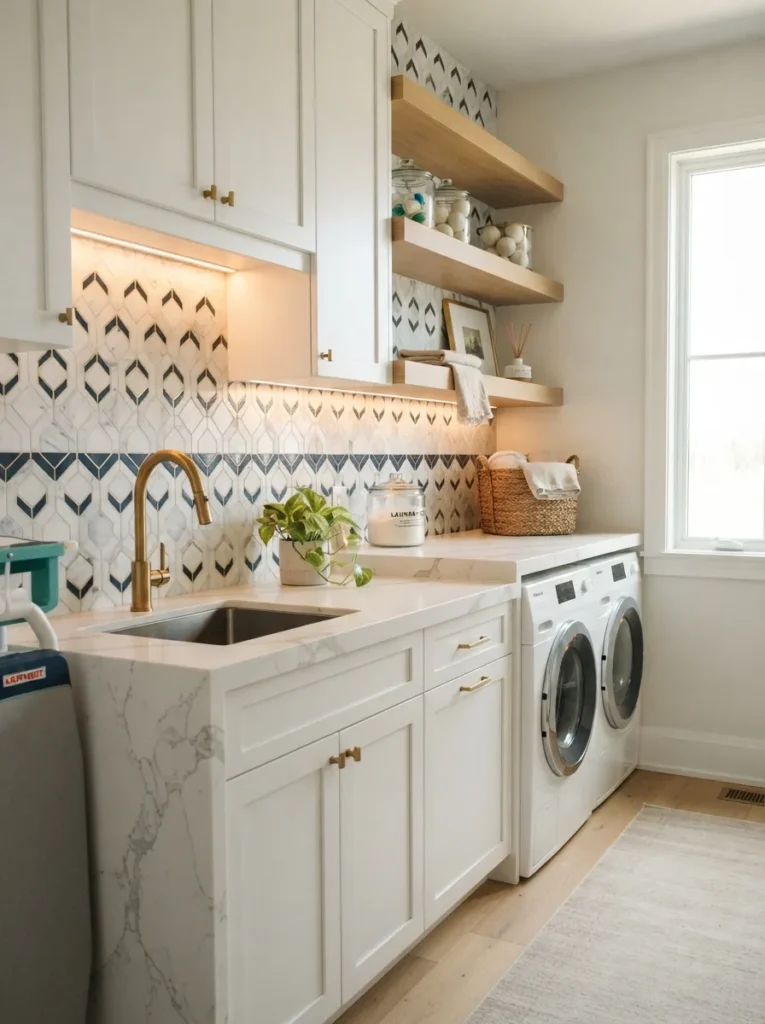custom tile backsplash luxury laundry room idea 2026