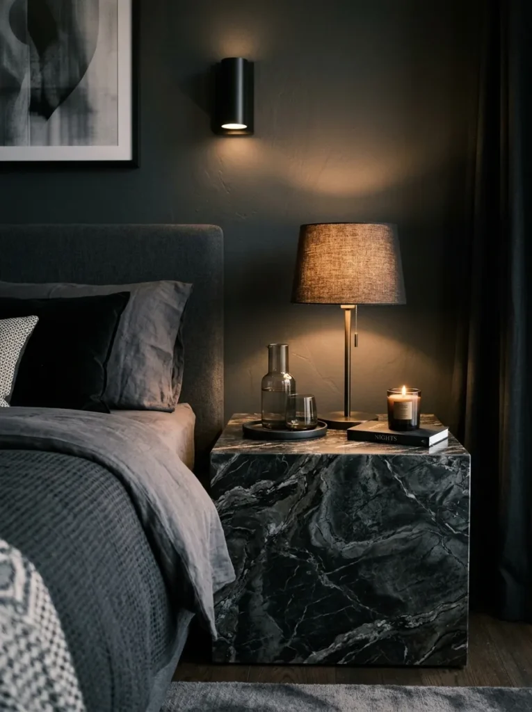 dark marble surfaces dark feminine bedroom idea modern