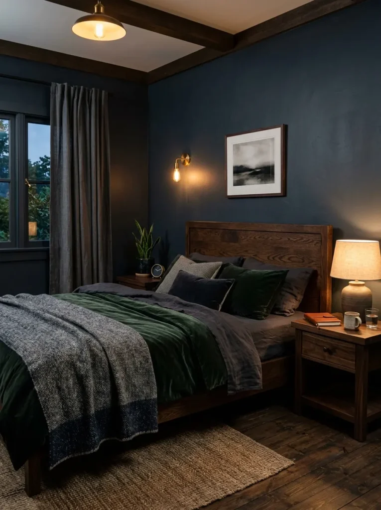 dark wood elements dark feminine bedroom idea 2026