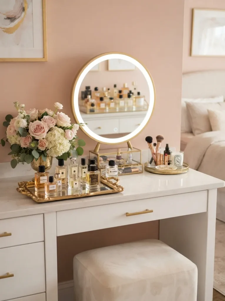designer perfume display baddie bedroom idea 2026