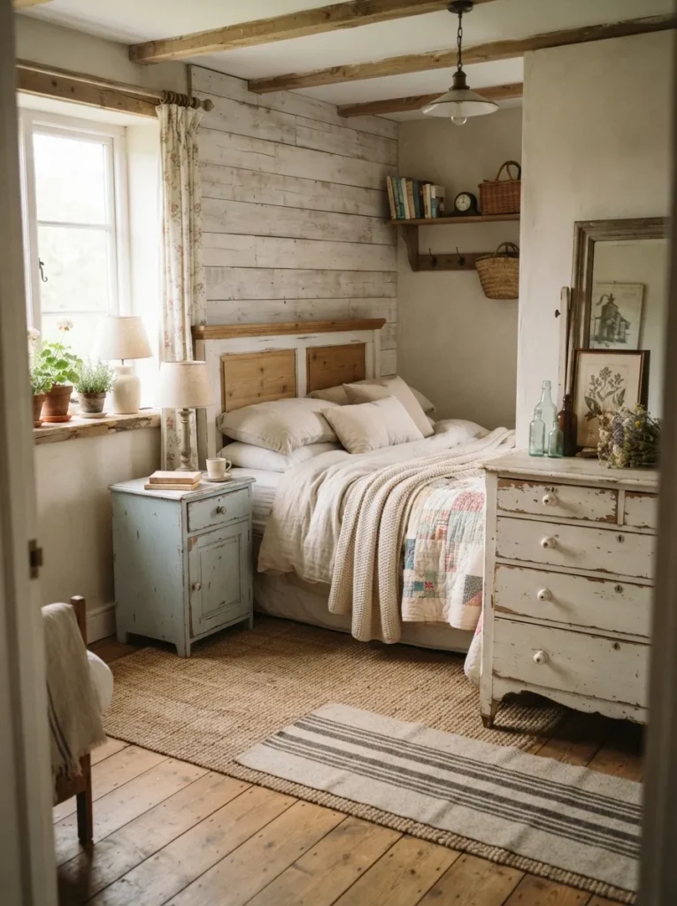 distressed painted furniture vintage farmhouse bedroom idea modern