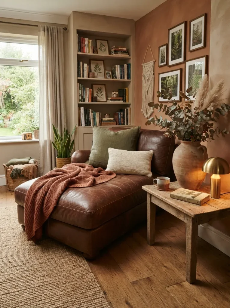 earth tone escape chaise lounge reading nook idea modern