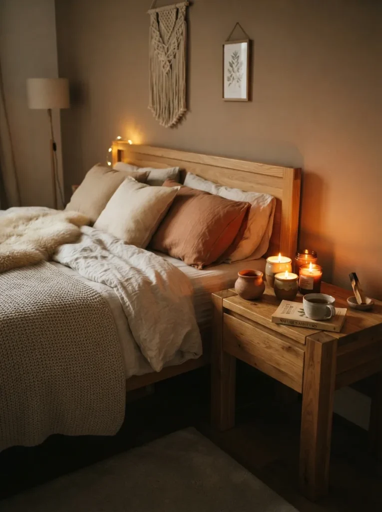 earthy scented candles cozy earthy bedroom idea modern