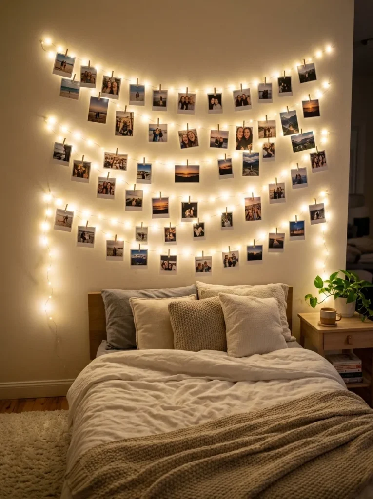 fairy light wall teen girl bedroom idea modern