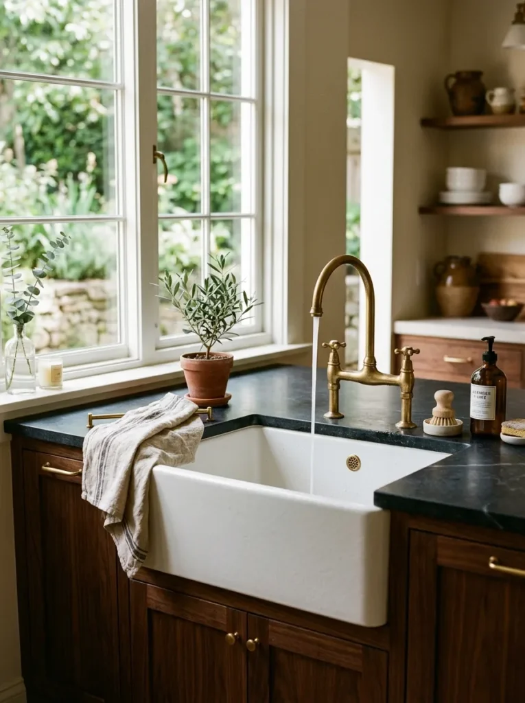 farmhouse apron sink moody farmhouse kitchen idea 2026