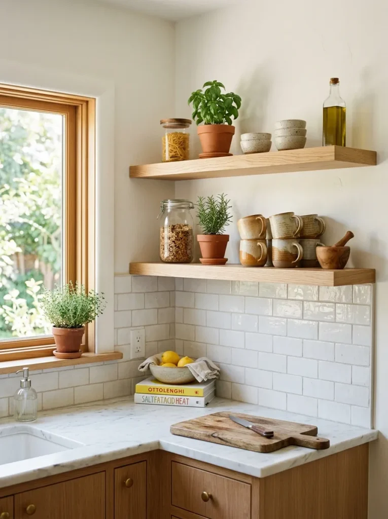 floating corner shelves small kitchen idea 2026