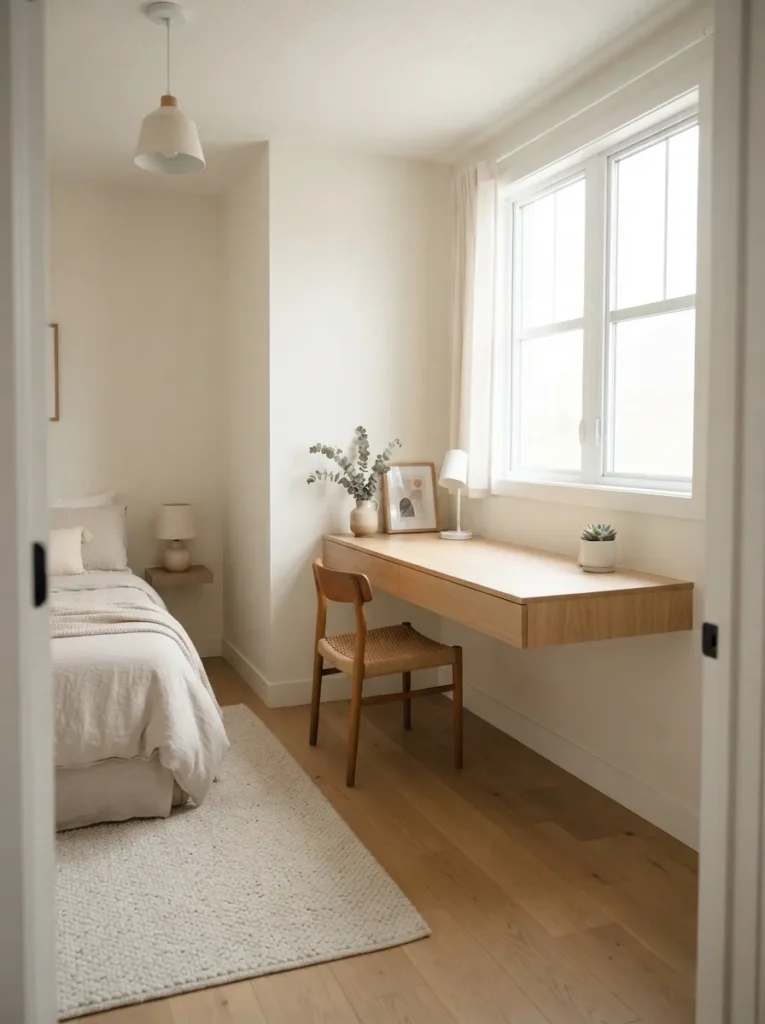 floating desk shelf small bedroom idea 2026