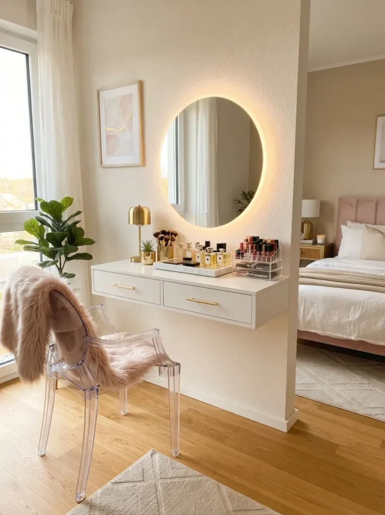 floating vanity corner baddie bedroom idea modern