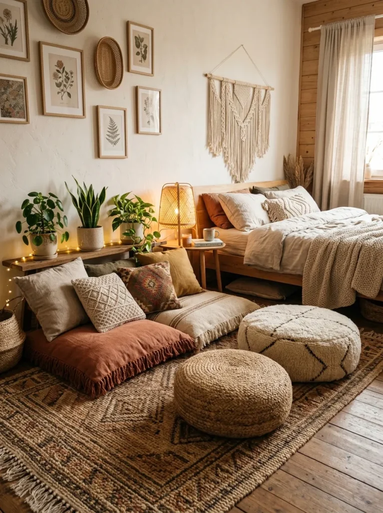 floor cushion seating boho teen bedroom idea 2026