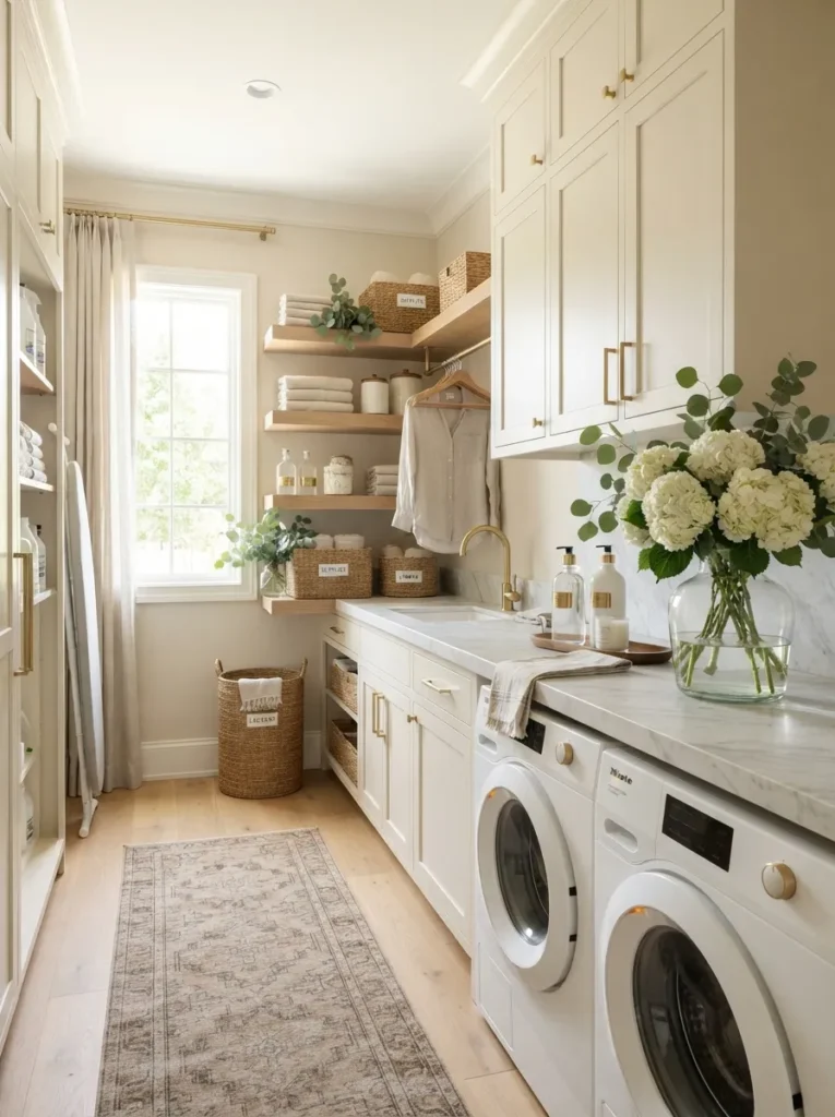 fresh floral styling luxury laundry room idea 2026