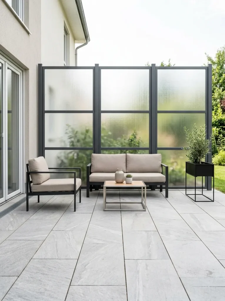 frosted glass panels privacy fence idea modern outdoor