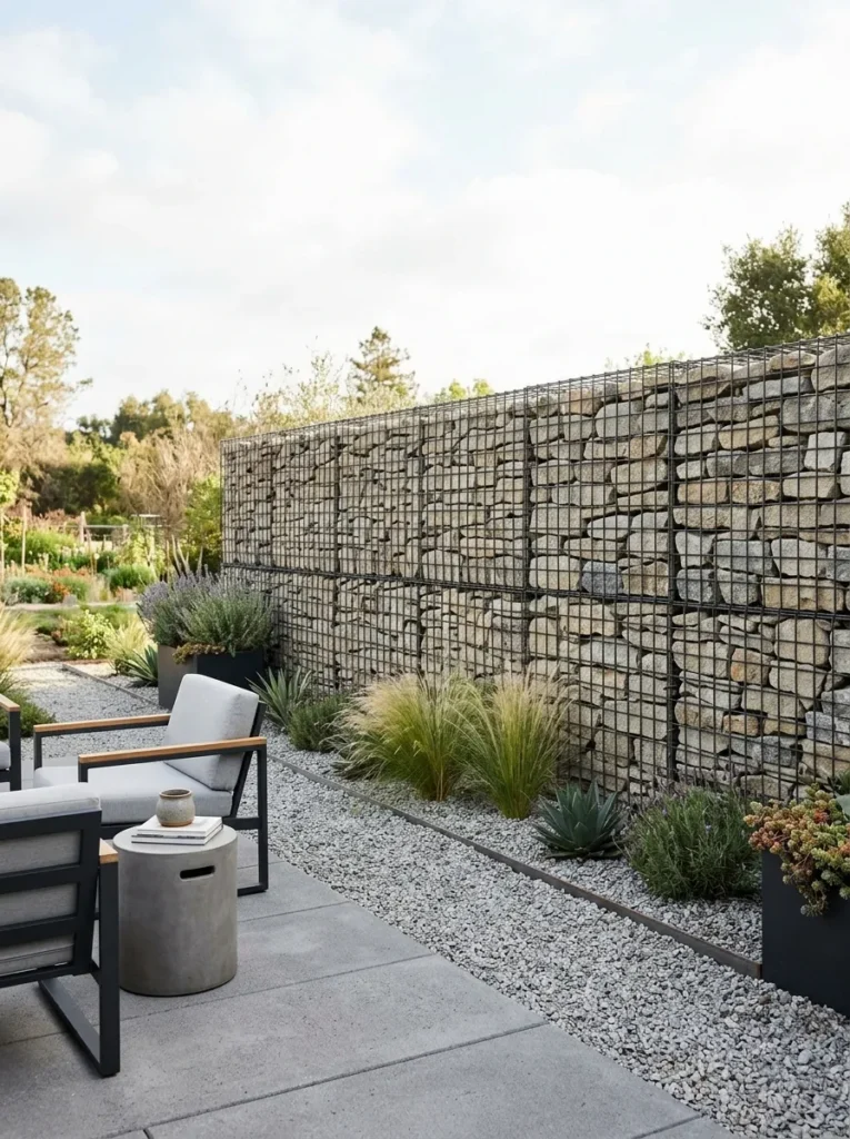 gabion wall fence privacy fence idea 2026