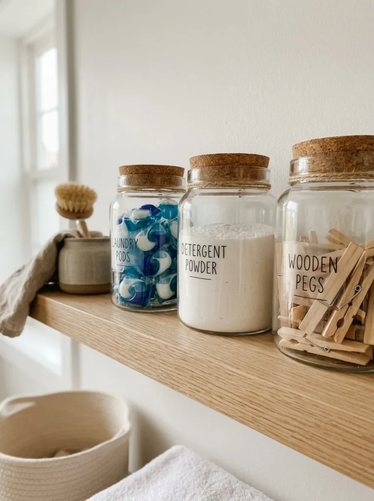 glass jar storage laundry room design idea modern