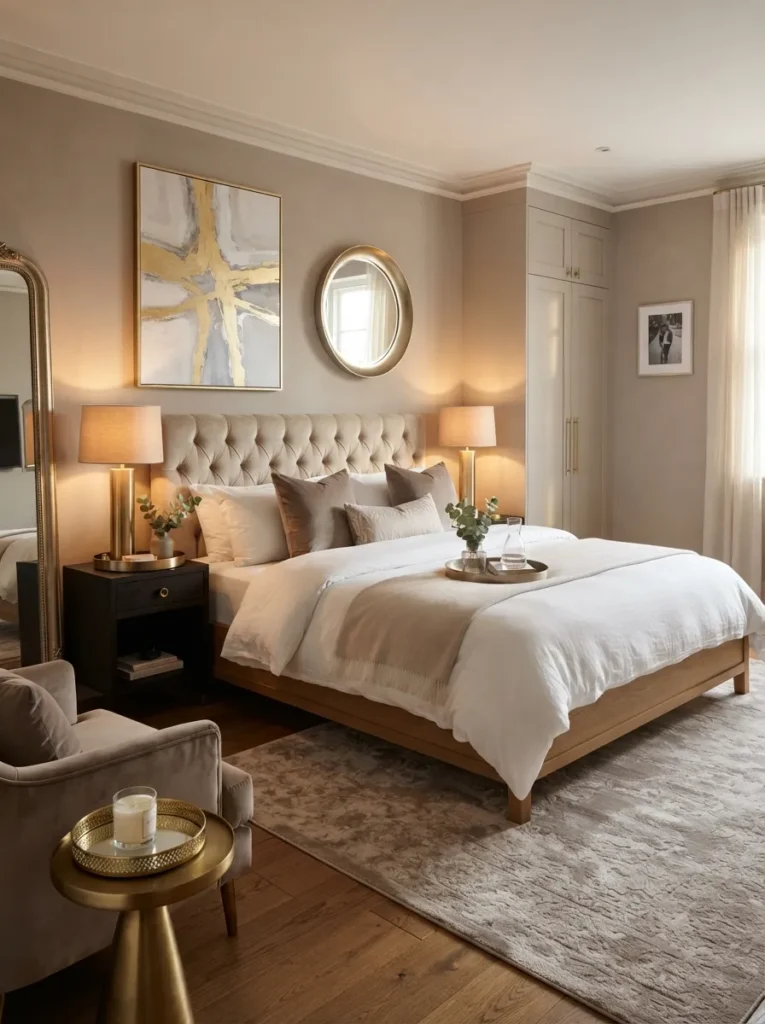 gold glam accents baddie bedroom idea stylish 2026