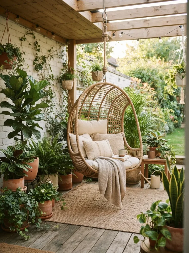 hanging chair nook small patio decor idea modern