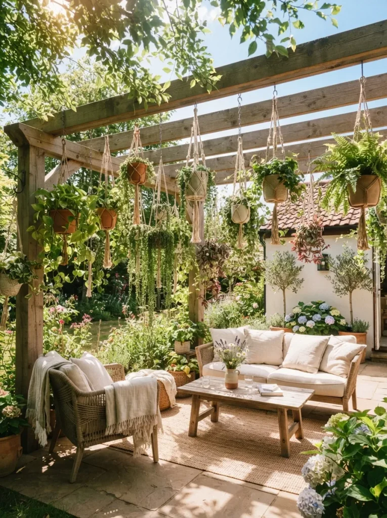 hanging planters display summer patio decor idea modern