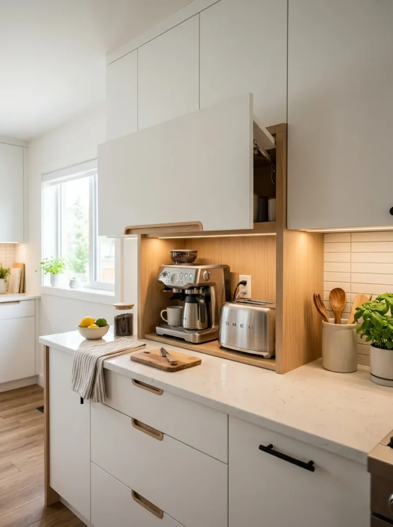 hidden appliance garage small kitchen idea 2026