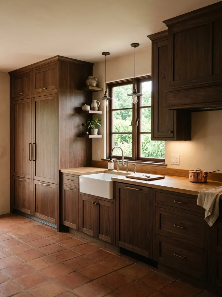 hidden appliance panels moody farmhouse kitchen idea 2026