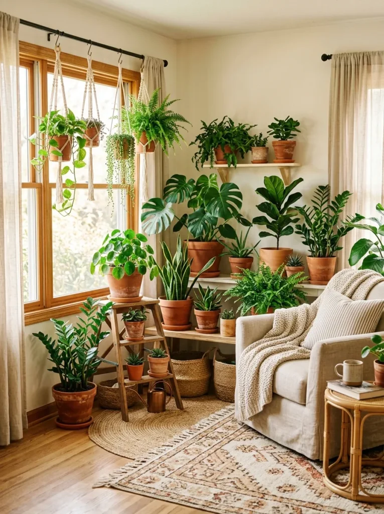 indoor plant corners boho living room idea modern