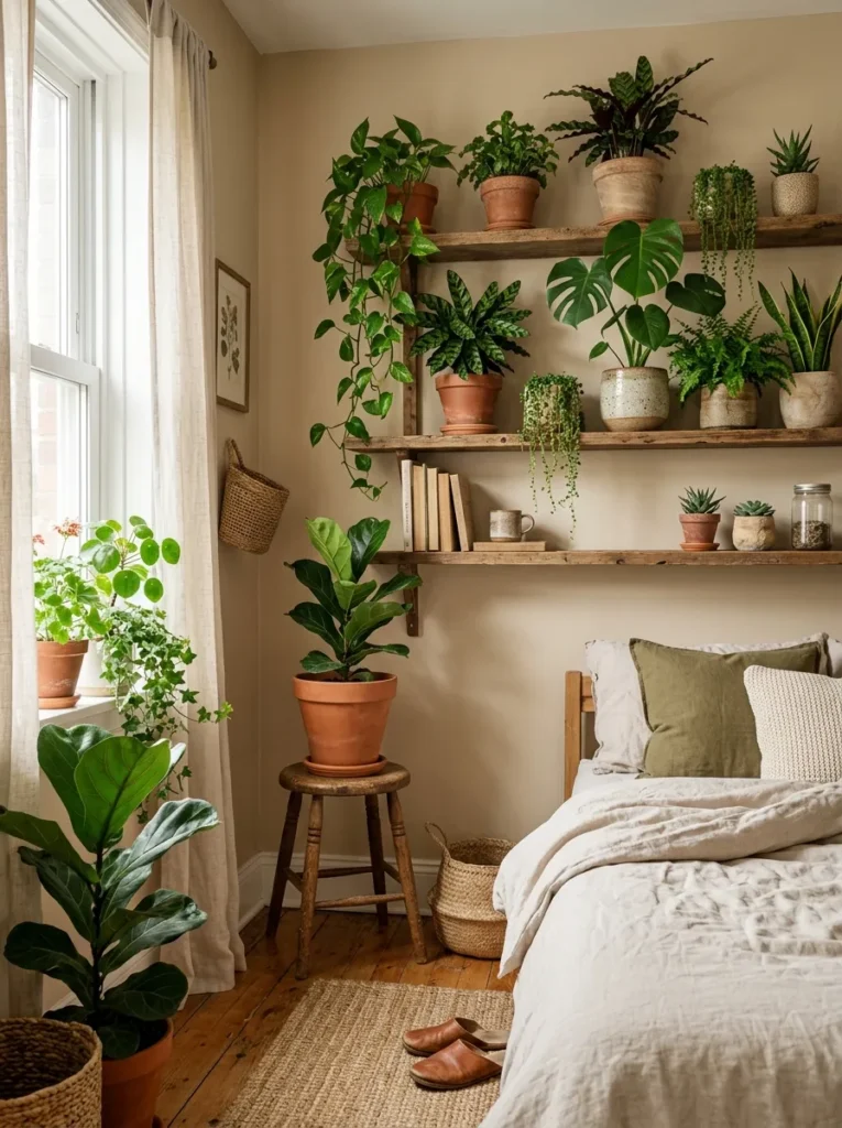 indoor plant corners cozy earthy bedroom idea 2026