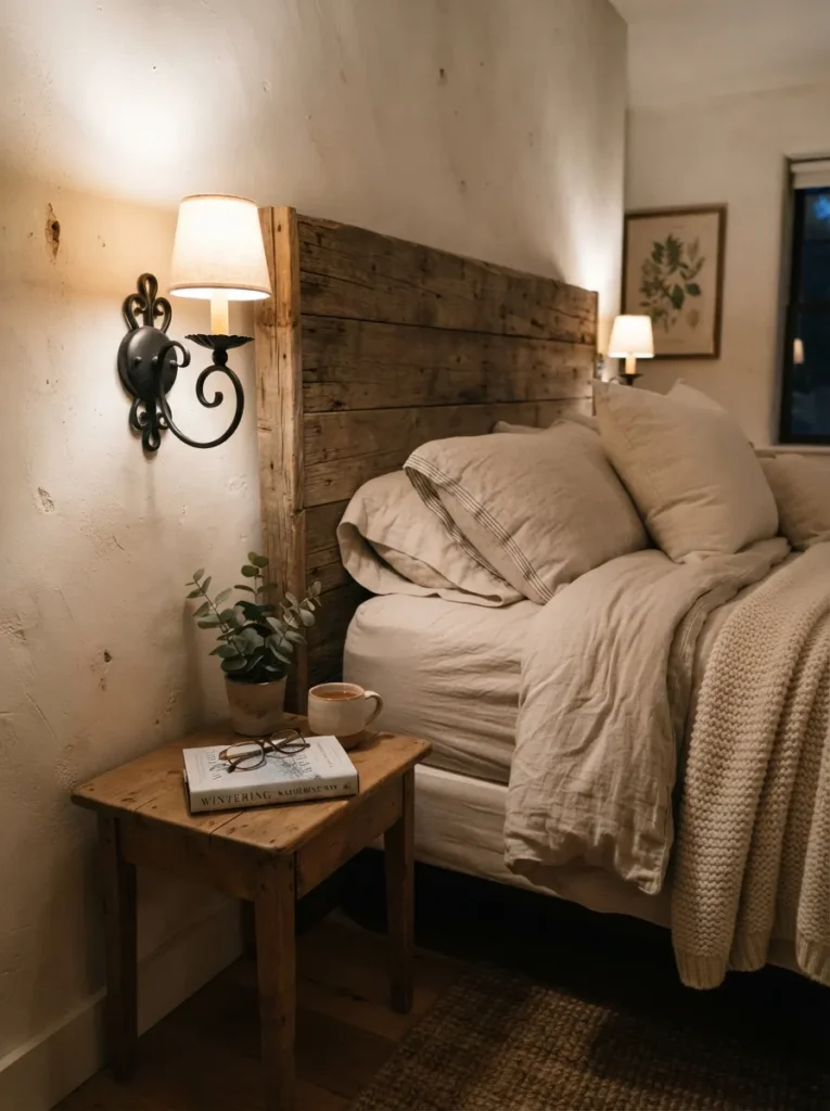 iron bedside sconces vintage farmhouse bedroom idea modern